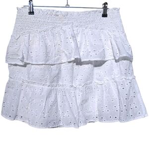 Cotton On Women's Large Skirt White Eyelet Details Ruffle Pleated Elastic Waist
